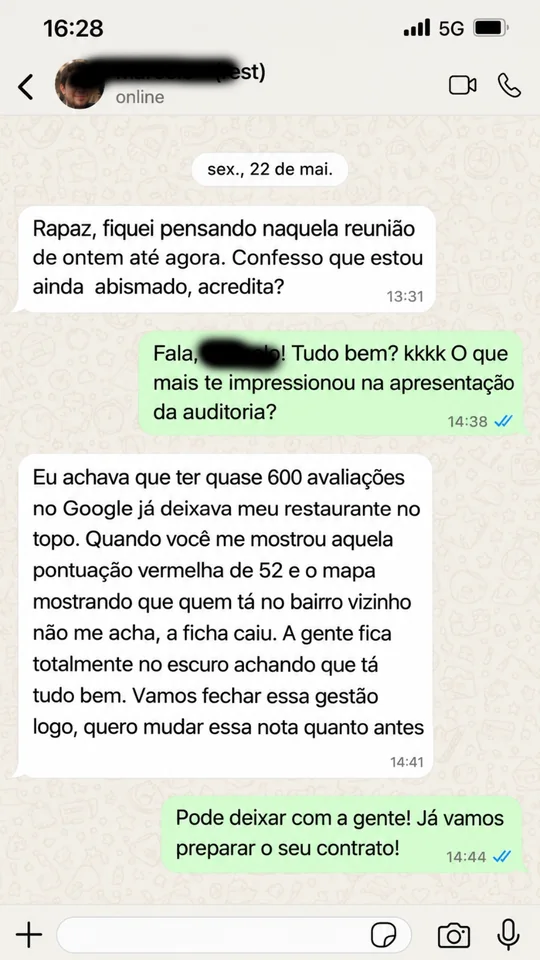 Depoimento de cliente da Auditoria de Google Meu Negócio - Marcelo